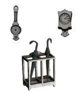 1:48th Umbrella Stand, Barometer, Hall Clock & a pair of Umbrellas